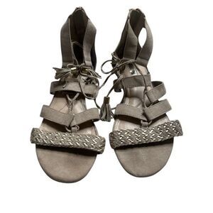 JENNIFER LOPEZ Women's Taupe Back Zip Lace-Up Strappy Flat Sandals Size 8 38.5 E